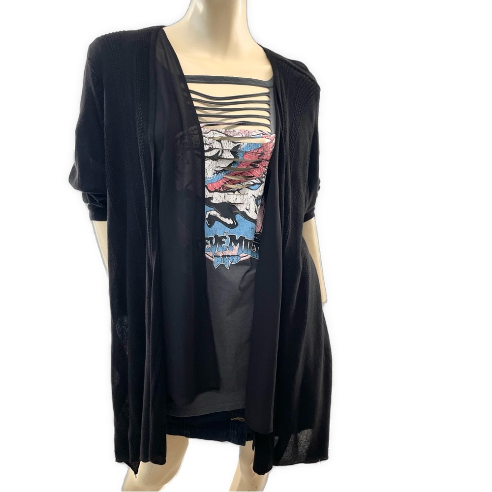 Simply Vera Vera Wang- Black KnitOpen Cardigan with Mesh Lining- 2x
